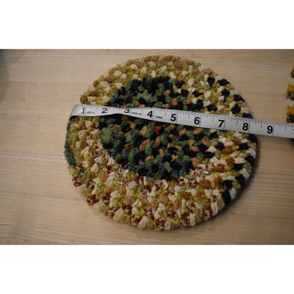 2 Vintage 1970's Chanille Rag Rug Trivets Table Pads Size 12in & 8in - Picture 7 of 7